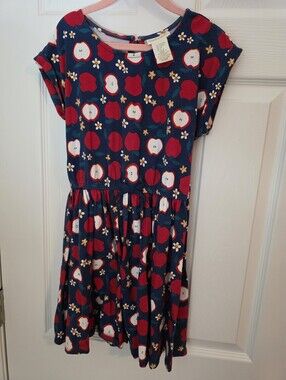 Cynthia Rowley Navy Dress With Red Apple Print And Blue Jean Jacket